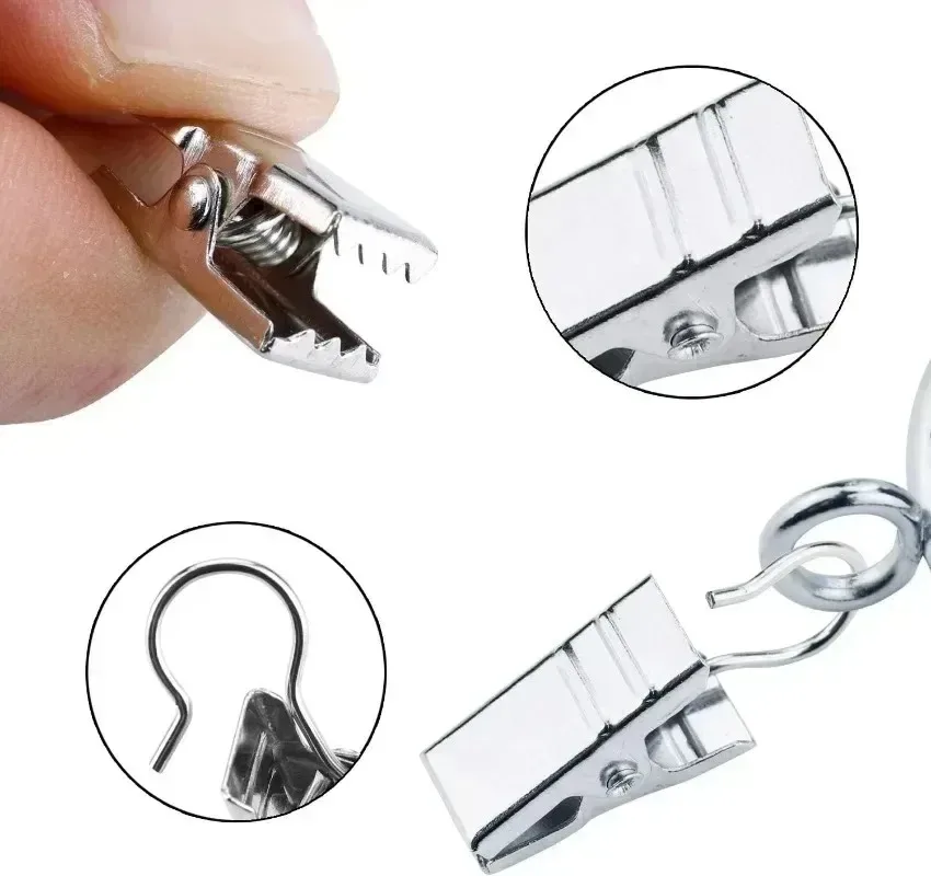 100Pcs Mini Metal Curtain Clips with Hook Stainless Steel Solid Iron Drapery Hook Enduring Home Window Accessories Home Decor