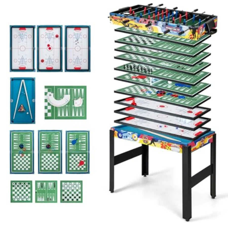 

12 in 1 Multi Game Table Combo Set w/Foosball Billiards Air Hockey and 9+ Games Ultimate Family Game Center for Home Arcade Gam