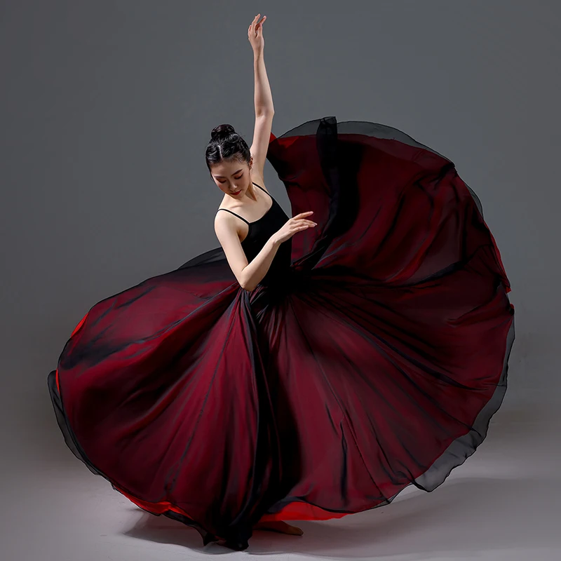 

Классическая тренировочная юбка для современного танца, женская шифоновая юбка для выступлений, большая распашная юбка, тренировочная одежда, китайский стиль, кадриль