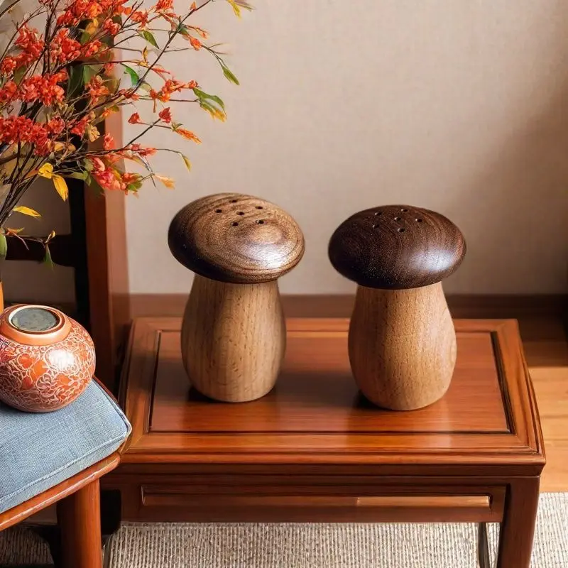 Loverly Mushroom Toothpick Holder Practical Solid Wood Household Toothpick Storage Box Jar Home Decoration Kitchen Supplies