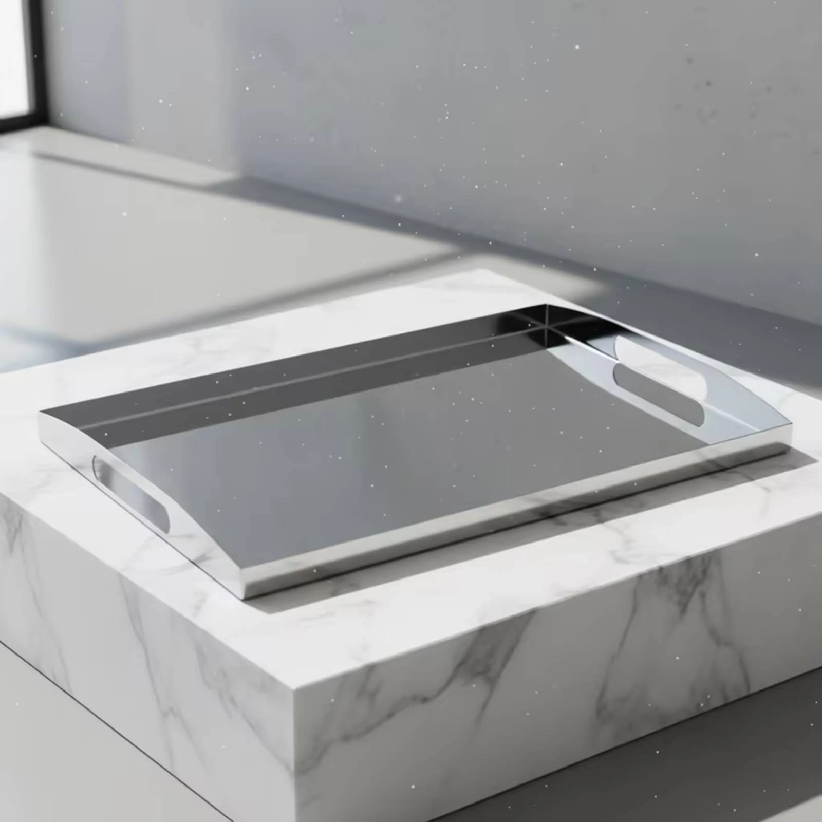 Stainless Steel Tray Mirrored Tray with Handles Silver Mirror Finish for Dresser, Vanity