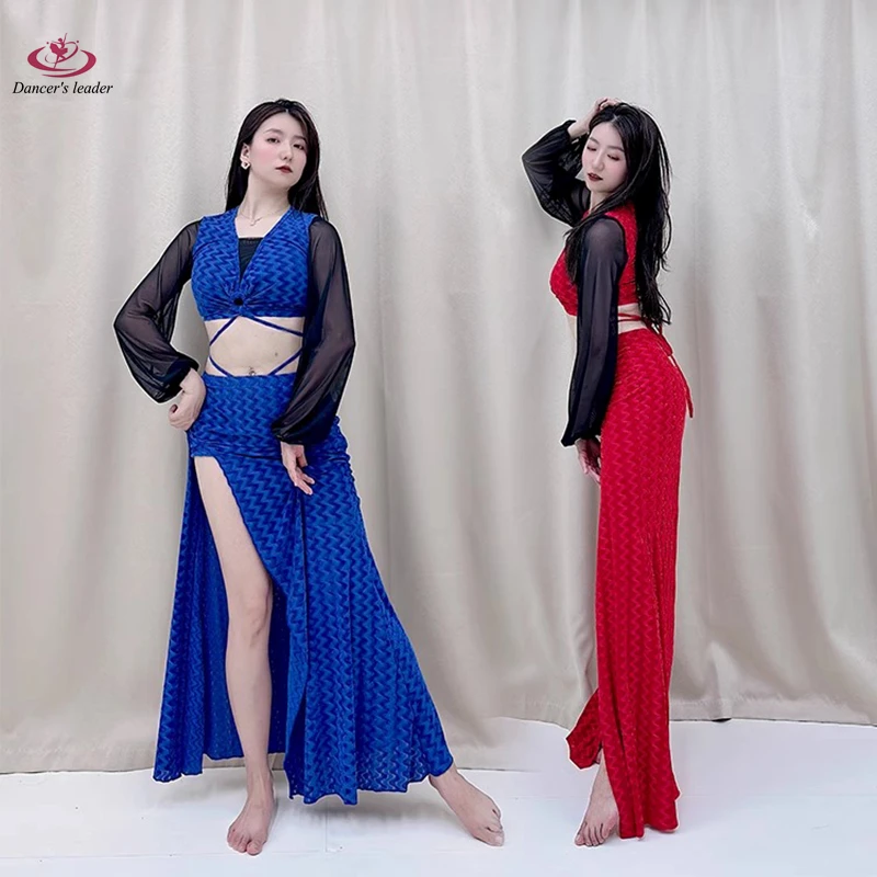 

Belly Dance Exercise Master Dance Suede Burning Flower Stitching Mesh Three-piece plus size Dance Costume