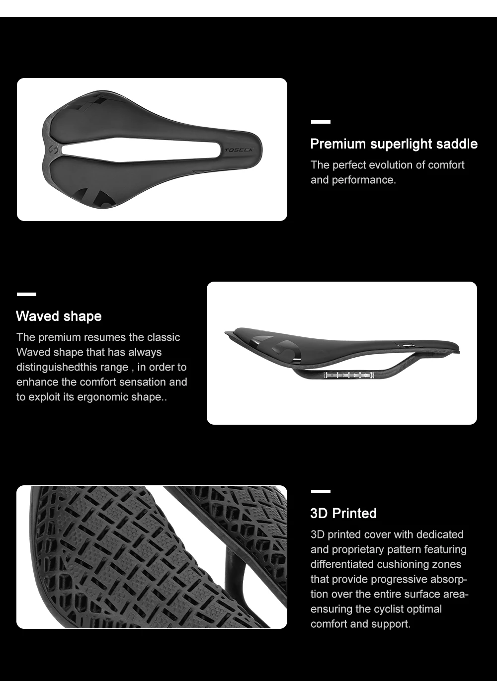 TOSEEK 3D-Gedruckter Fahrradsattel Ultraleichter Carbonsattel 245*135mm 135g Fahrradsitz für MTB Gravel Rennrad Fahrradteil – Detail 12