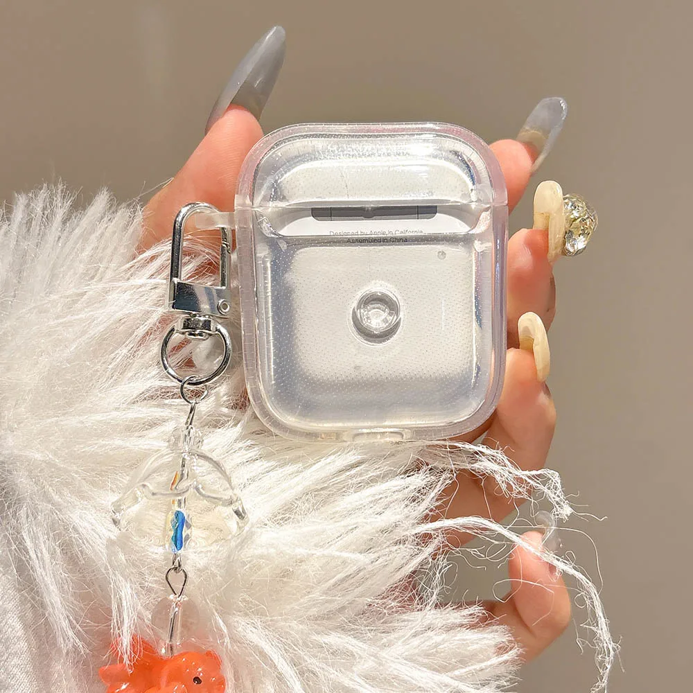 شفافة سمك الشبوط لطيف ثلاثية الأبعاد قلادة بلينغ حقيبة سماعة الاذن لابل airpods 4 3 2 برو 1/2 سماعة لاسلكية تعمل بالبلوتوث غطاء صندوق شحن