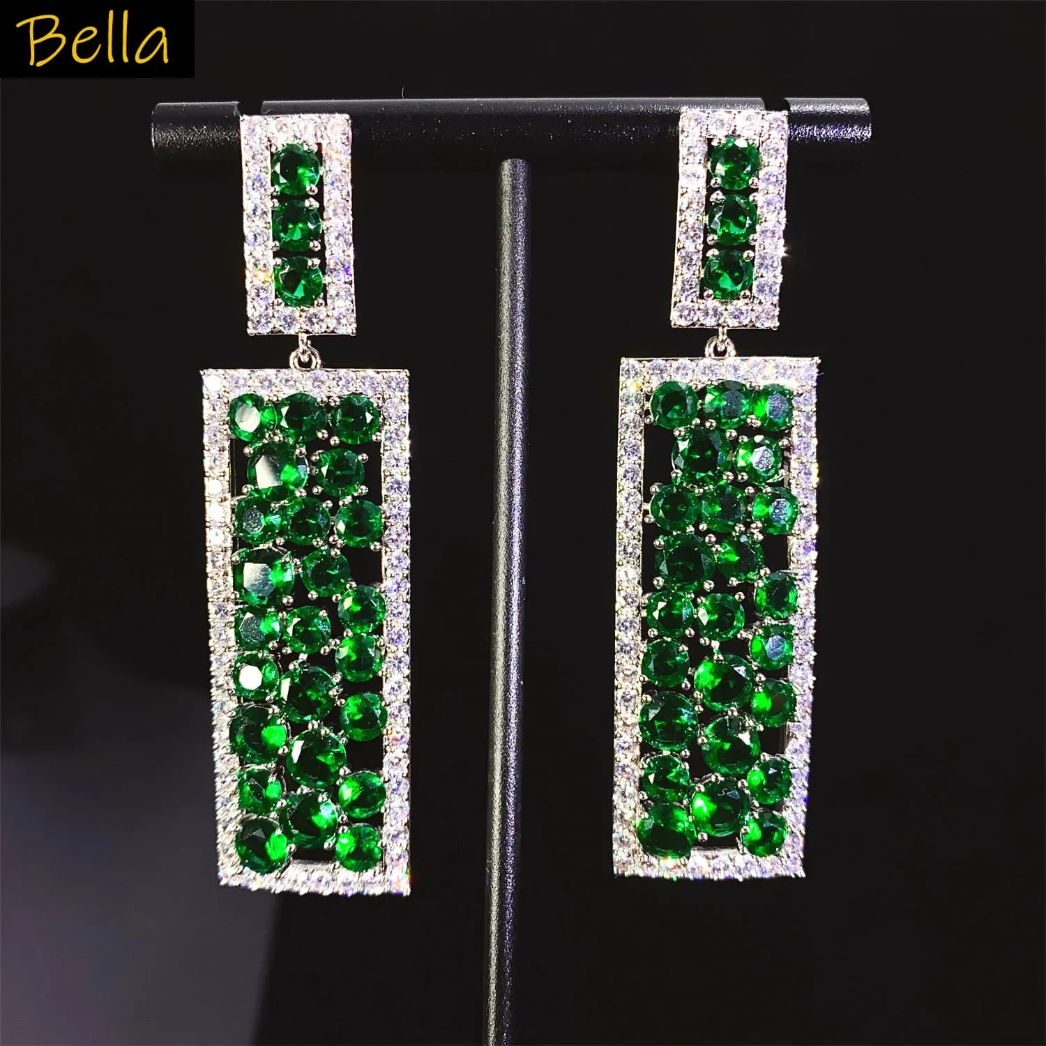 أقراط متدلية خضراء للنساء لحفلات الزفاف والسهرات والمجوهرات الفاخرة أقراط مستطيلة هندسية هدية دروبشيبينغ