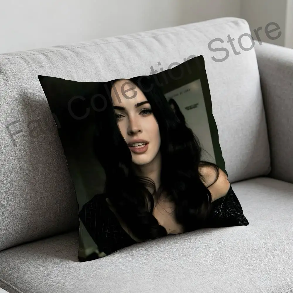 M-Megan F-Fox Art Pillow Case Square Double-Sided Printing Short Plush Sofa Cushion Cover Bedroom Bedside Pillow