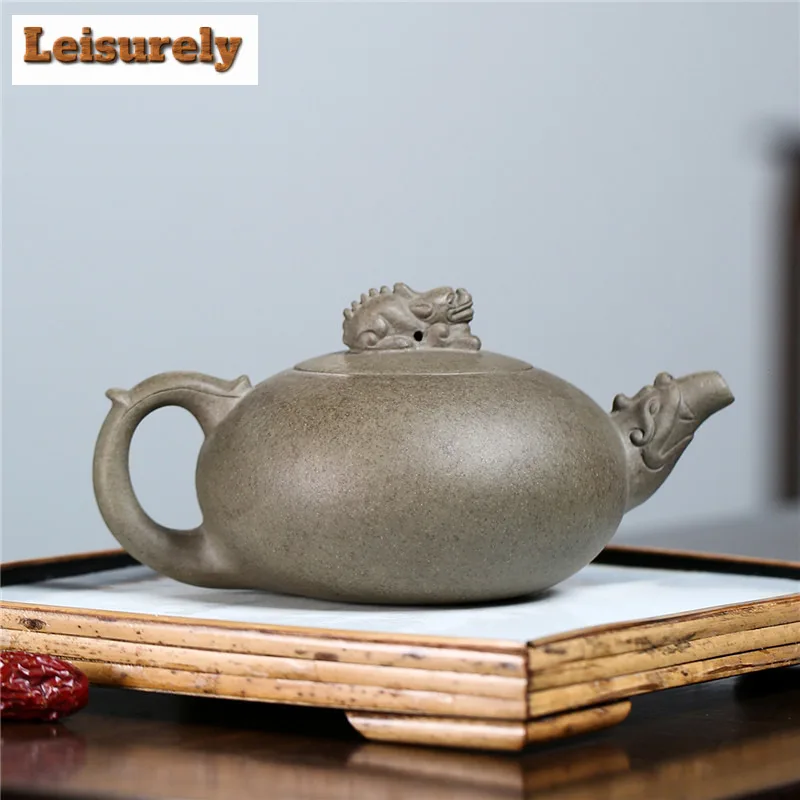 300ml Yixing Purple Clay Teapots Handmade Auspicious Beast Pot Raw Ore Dragon's Back Mud Tea Soaking Kettle Zisha Tea Set Craft