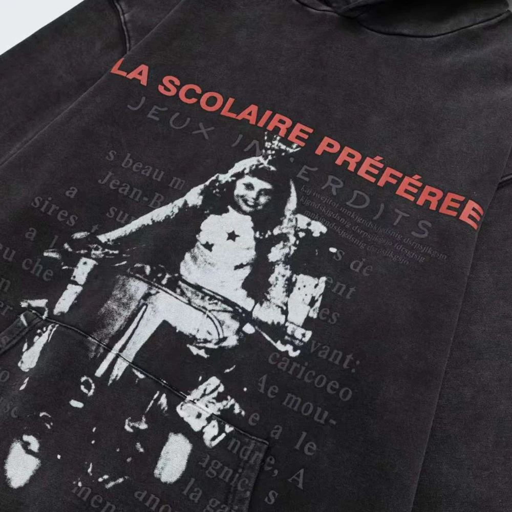 Y2k جرافيك هوديس الشارع الشهير القطن نمط الشارع سانت مطبوعة المتضخم هوديس خمر عادية ريترو الرجال مقنعين قميص العرق #4