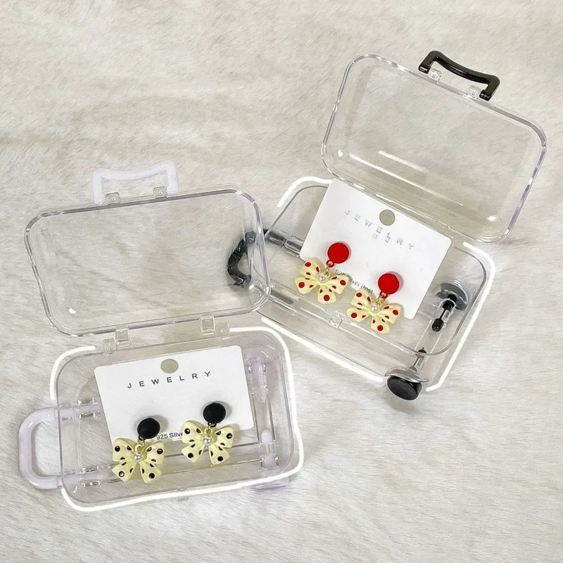 Creative Suitcase Jewelry Box Small Mini Plastic Transparent Luggage Trolley Case Storage Boxes Earrings Necklace Ring Gift Box