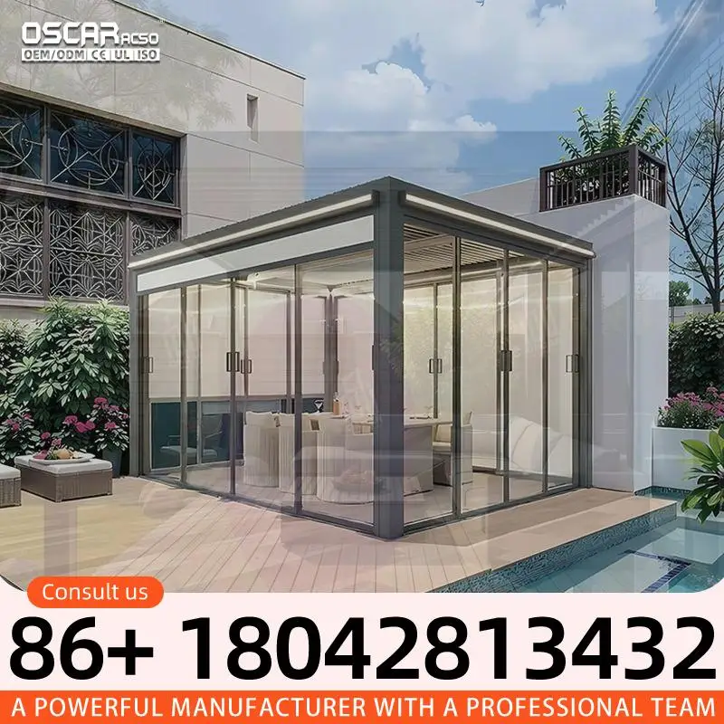 20X25 Outdoor Aluminum Bioclimatic Motorized Electric Pergola with Blinds for Balcony Patio Garden pergola