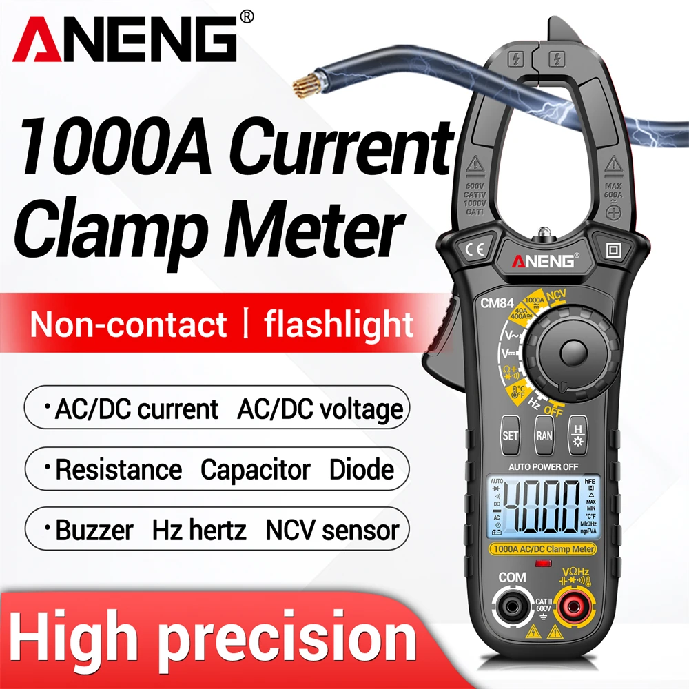 ANENG CM84 Digital Clamp Meter 4000 Counts AC DC 1000A Current Voltage Resistance Capacitance Temperature NCV Data Hold Tester