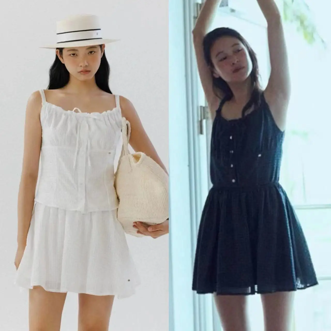 하우스 2025 여름 심플 단색 벨트 스트랩 베스트 플리츠 스커트 세트 여성 패션 코튼 투피스 수트