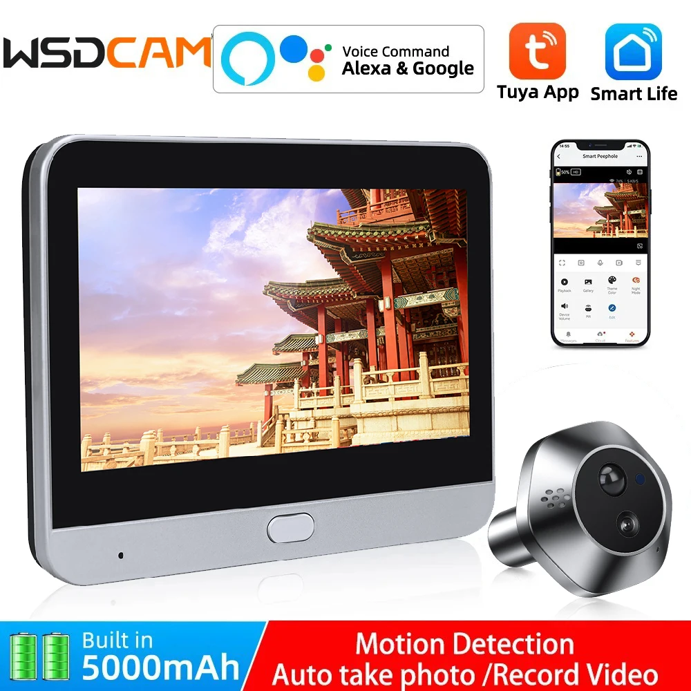 wsdcam 43 polegada lcd video olho magico campainha camera ir visao noturna video olho campainha da porta visual casa inteligente camera ao ar livre 01