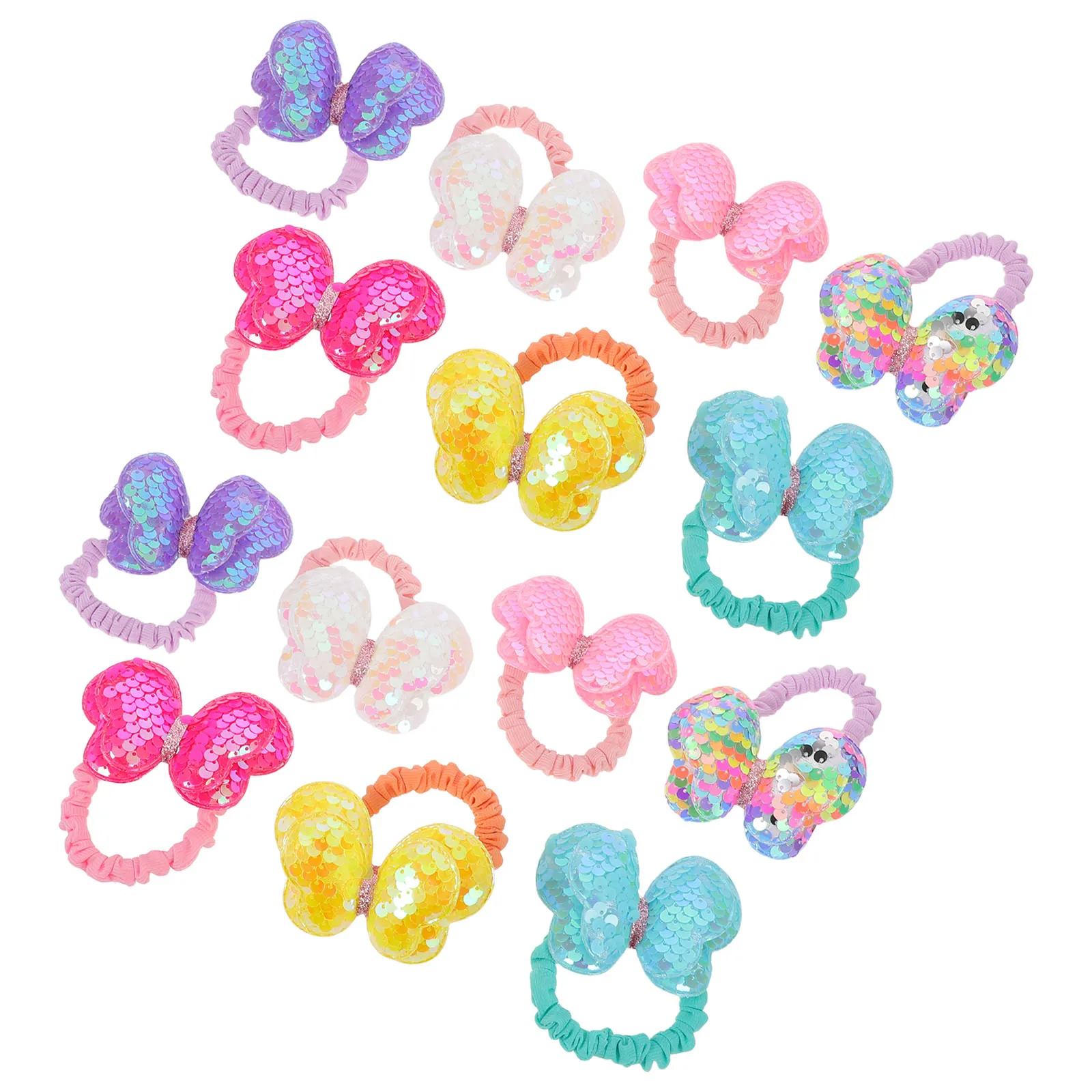 

14pcs Glitter Bow Hair Ties Vibrant Colorful 'S Ponytail Holders Elastic Scrunchies For Toddler Girls