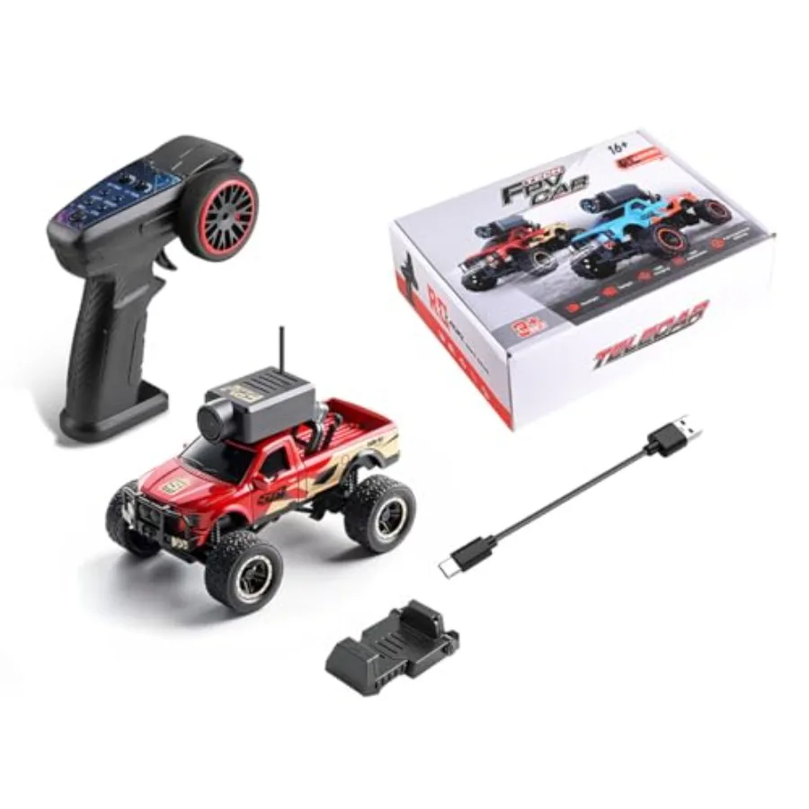 

1/64 Scale RC FPV Truck with WiFi Camera and Multi-Zone Lighting System in Red for Immersive Driving Full-Proportional App-Pair