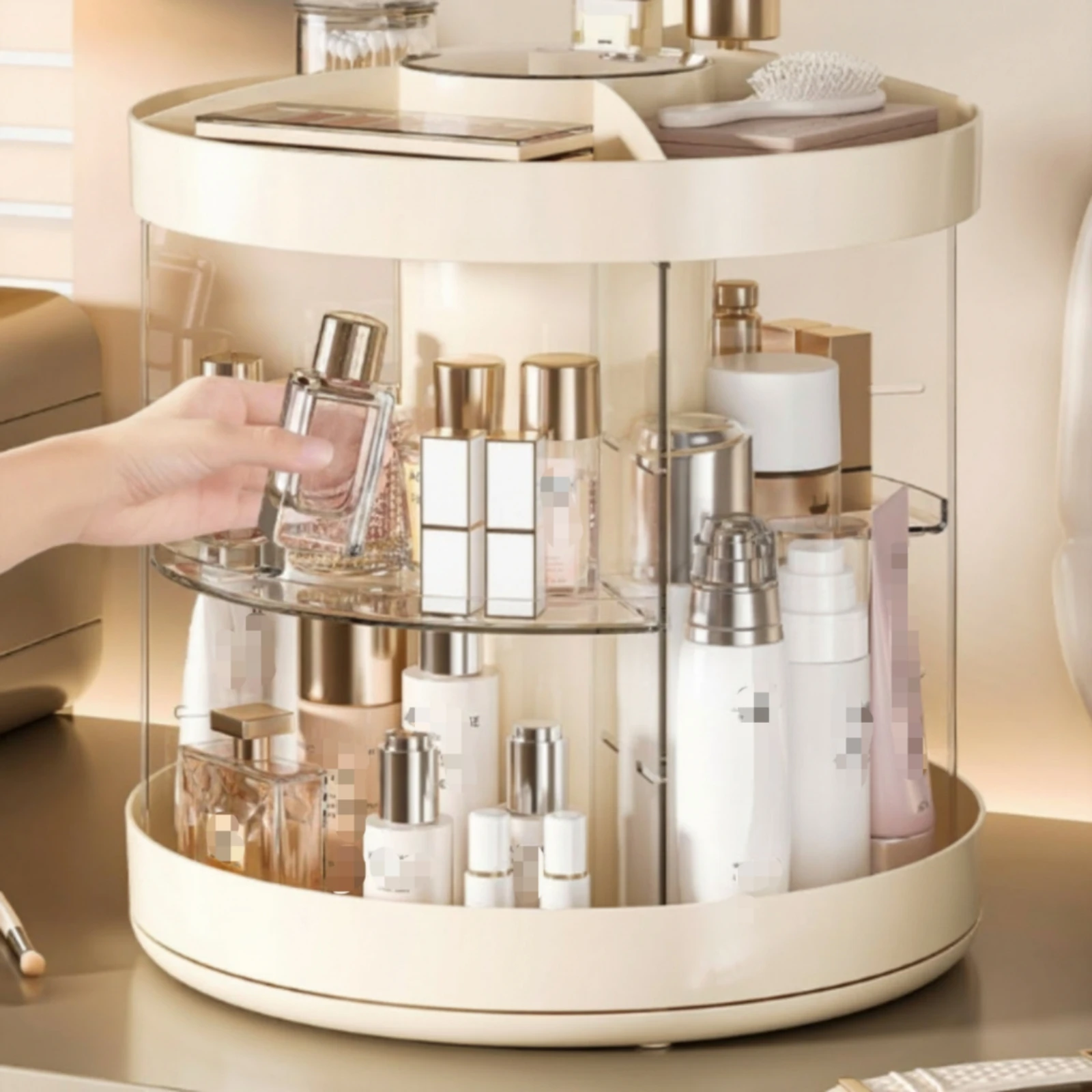Rotating Makeup Organizer Clear Cosmetics Organizer with Rotating Base Revolving Skincare Storage Space-Saving
