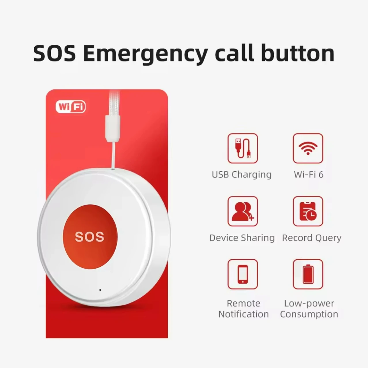 Tuya WiFi SOS Panic Call Button Smart Life APP Rechargeable Battery One Key Alarm For Patient Kids Elderly Man Hanging Rope