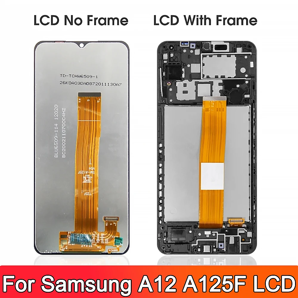 6.5\'\' A12 Display Screen with Frame for Samsung Galaxy A12 A125 A125F A125M Lcd Display + Touch Screen Digitizer Replacement