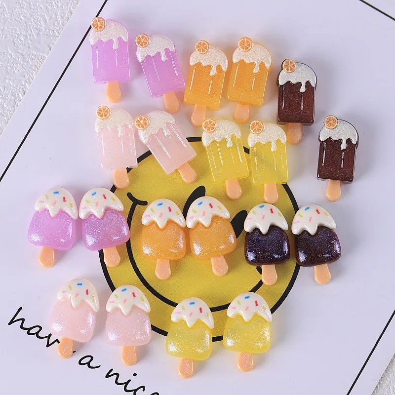 10Pcs Simulated Glitter Powder Resin Ice Cream Charms, Miniature Fake Food DIY Craft Accessories