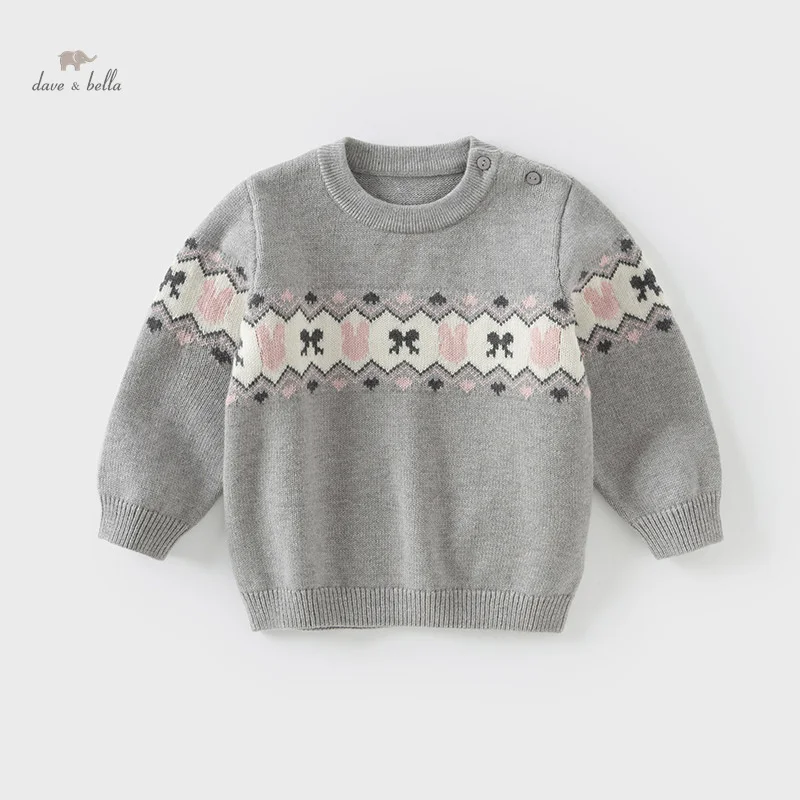 Dave Bella 2024 New Autumn Winter Girls Baby Children Top Knitted Sweater Pullover  Casual Sweet Cute Gentle Knitwear DB4243199