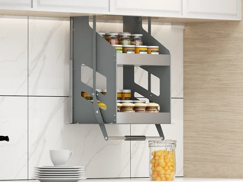 

Hanging cabinet, pull-down lifting seasoning basket, stainless steel kitchen vertical up and down storage elevator, wall cabinet