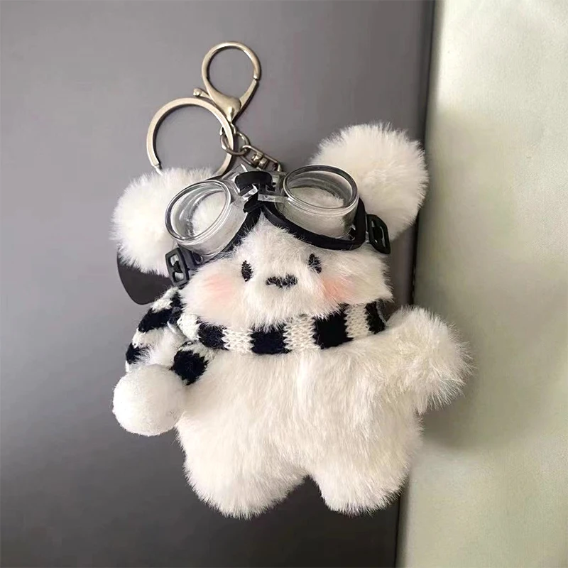 Swim Goggles Flying Puppy Plush Pendant Cartoon Scarf Little White Dog Stuffed Doll Keychain Car Key Ring Backpack Bag Decor