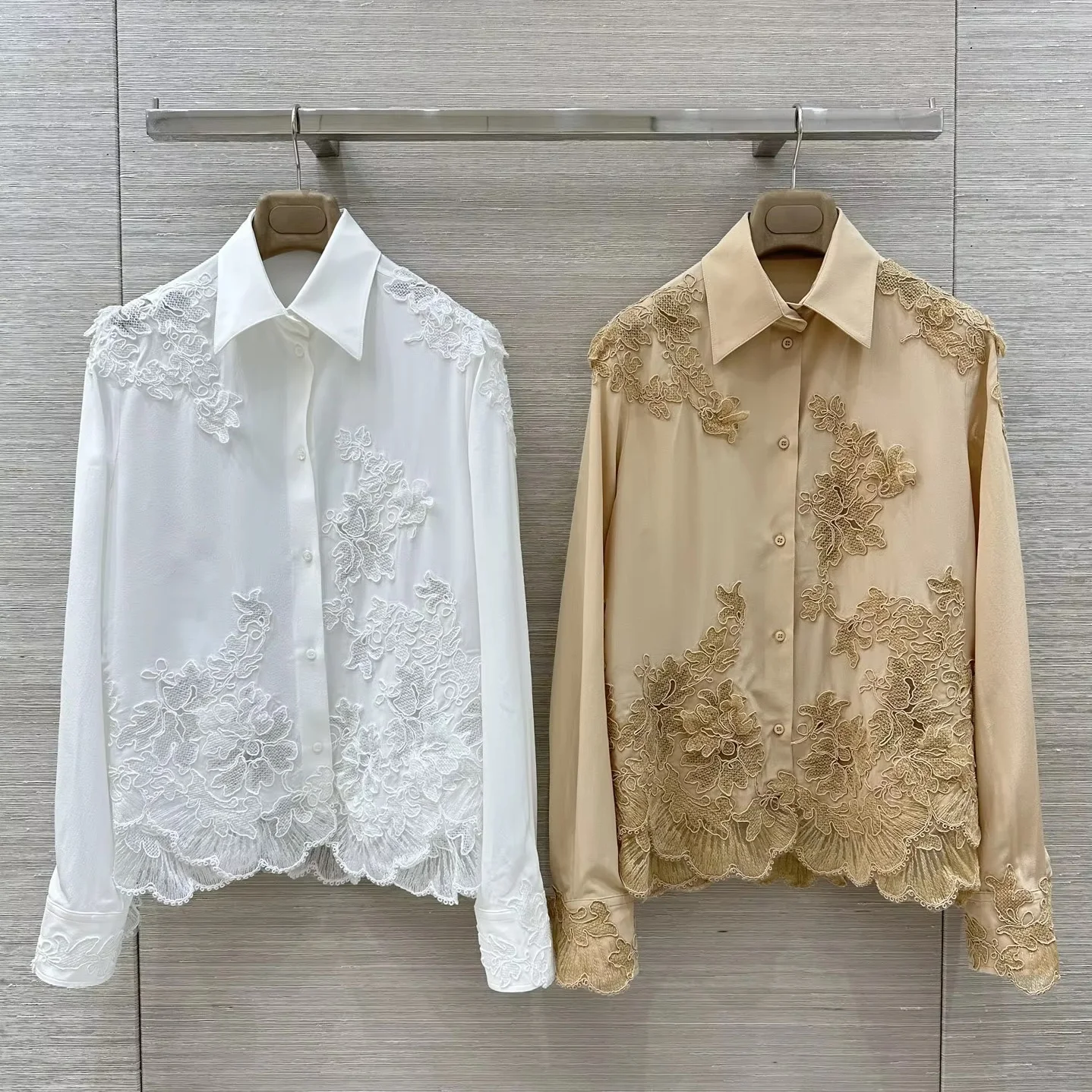 

Women Lace embroidered silk shirt tops fashion casual temperament lady tops