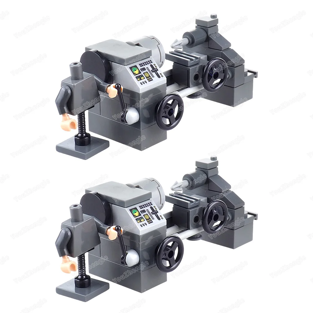 Torno en miniatura, bloques de construcción, figuras MOC, maquinaria de procesamiento, modelo artesanal, equipo de producción, conjunto de herramientas, escena, regalo, juguete DIY para niño