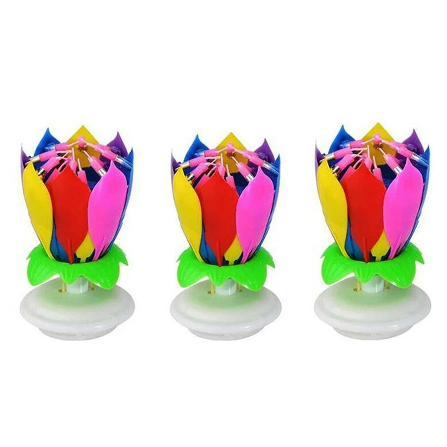 3 Pack Musical Birthday Candle Multicolor Musical Candle Lotus Rotation Play Music Colorful Music Birthday Candle