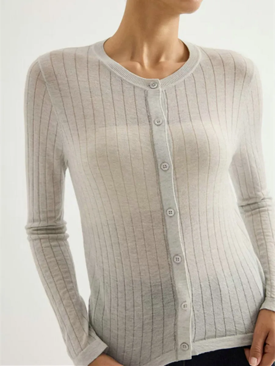 Women's 2026 Autumn Winter New Bead Chain Round Neck Knitted Cardigan Wool Shining Top