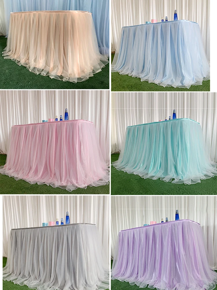 Chiffon Organza Wedding Table Skirt for Table Cloth Party Wedding Birthday Party Baby Shower Banquet Decoration Table Skirting