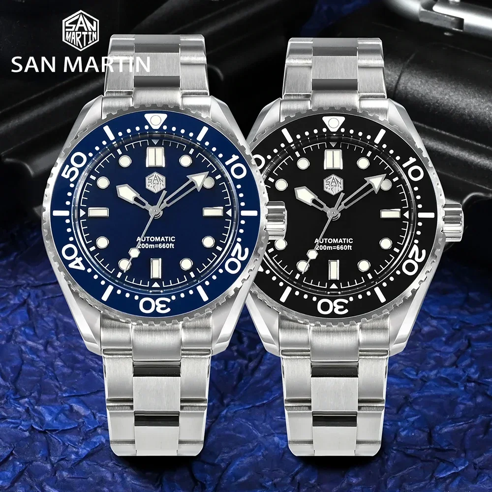 San Martin 41.5mm Men Dive Watch Luxury Enamel Dial Vintage Miyota Automatic Mechanical Watches Sapphire BGW9 Waterproof 20Bar