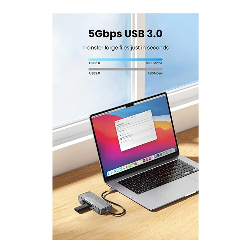 USB C Hub 8 في 1 Type-C 3.1 إلى 4K محول 5GB RJ45 SD/TF قارئ بطاقات محور السماء الداكنة رمادي وشفاف USB 3.0 100W PD لأجهزة الكمبيوتر المحمولة