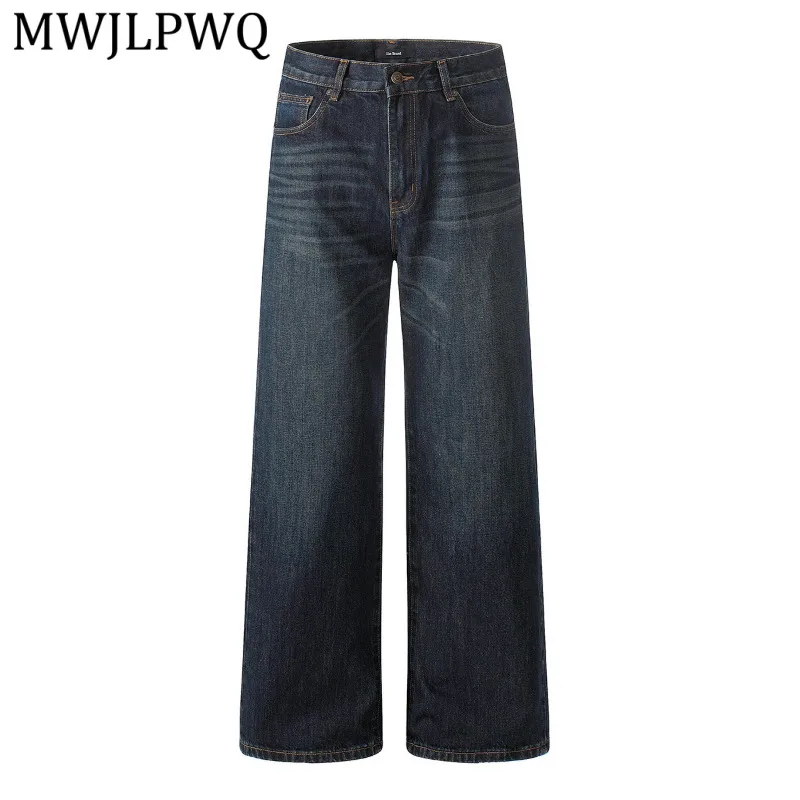 

MWJLPWQ American-Style Washed Dark Blue Straight-Leg Jeans For Men And Women Autumn Loose Fit Casual Versatile Trousers 15893