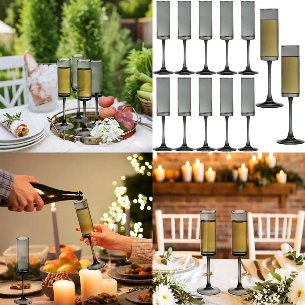 Juego de 12 Elegantes Copas de Champán de 6oz con Laterales Rectos, Hechas a Mano, para Lute, Bodas, Cócteles, Cava, Prosecco