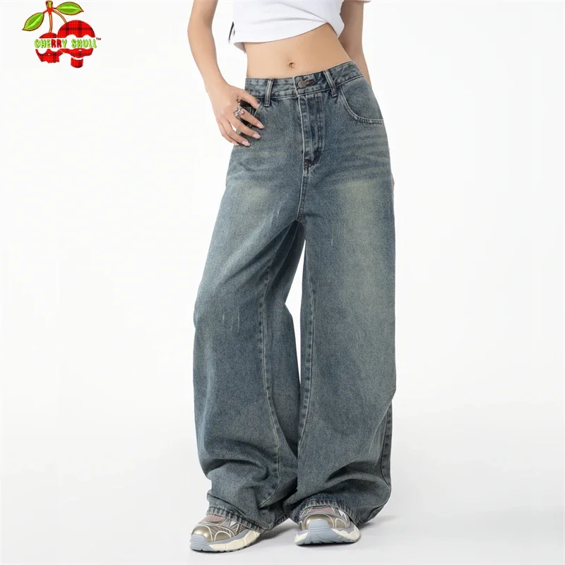 Low Waist Baggy Jeans for Women 2024 Fashion 90s Vintage 2000s Clothes Y2k Blue Women's Wide Denim Pants Woman Trousers Jeans