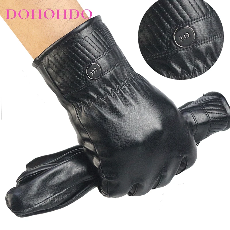 

Autumn And Winter Touch Screen Ladies Black Leather Gloves Outdoor Driving Men's Warm Padded Cycling Gloves Guantes Para Motos