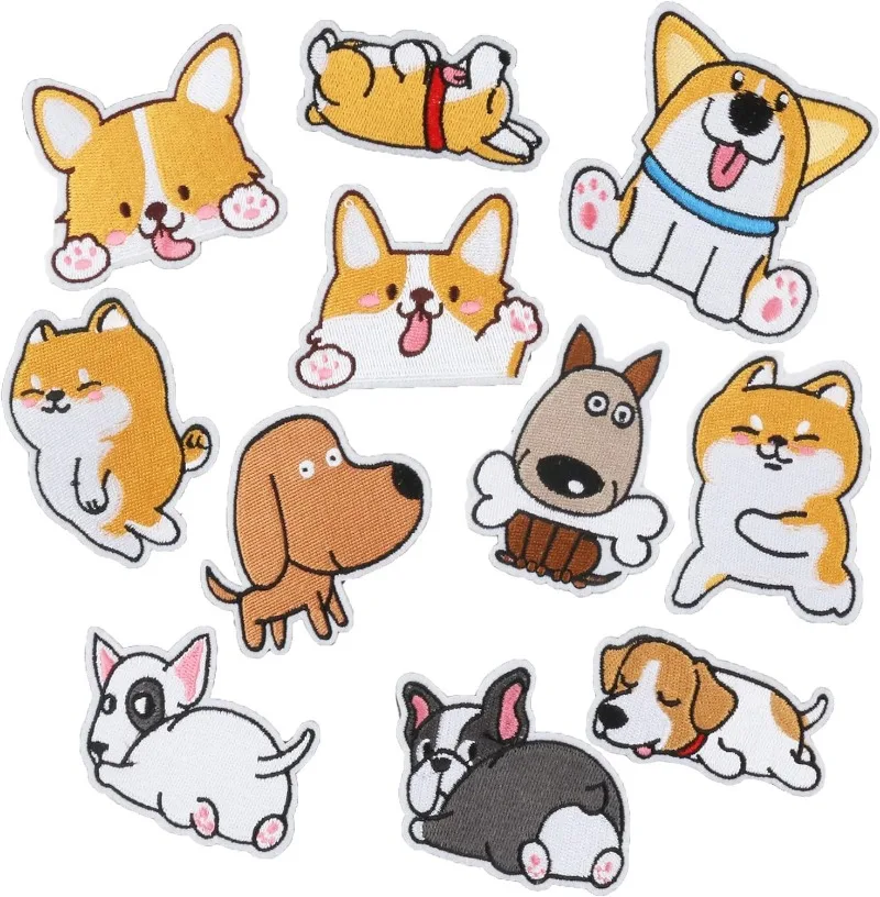 11PCS Cute Iron on Patches for Clothing, Assorted Dog Patterns Sew on Embroidered Decorative Appliques for Masks Bags Jeans DIY