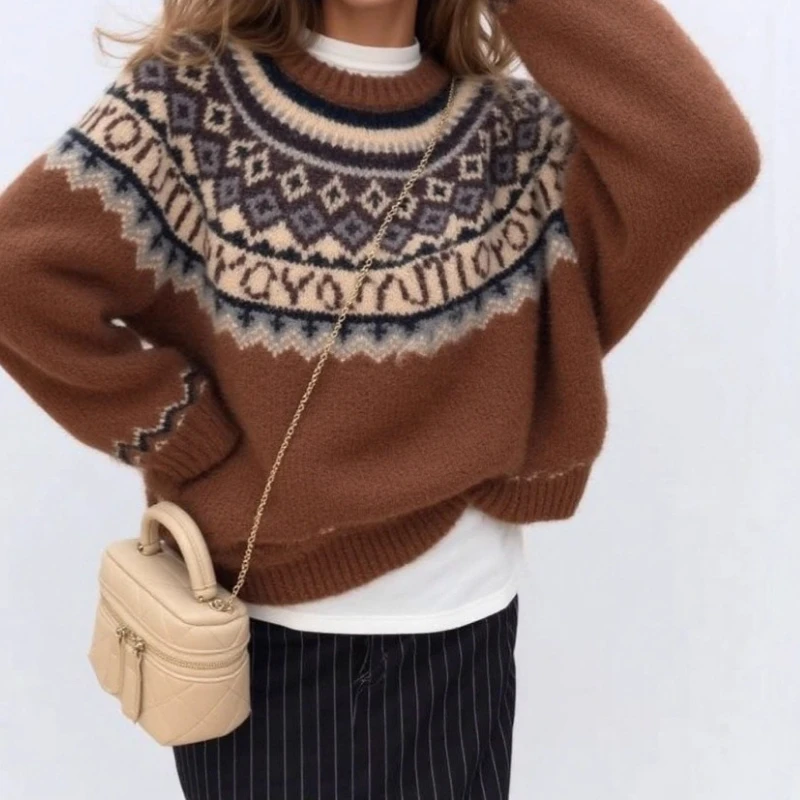 

Christmas Wind Knitted Sweater Jacquard Pattern Soft Waxy Plush Atmosphere Knitted Sweater Sweater Women's Clothing