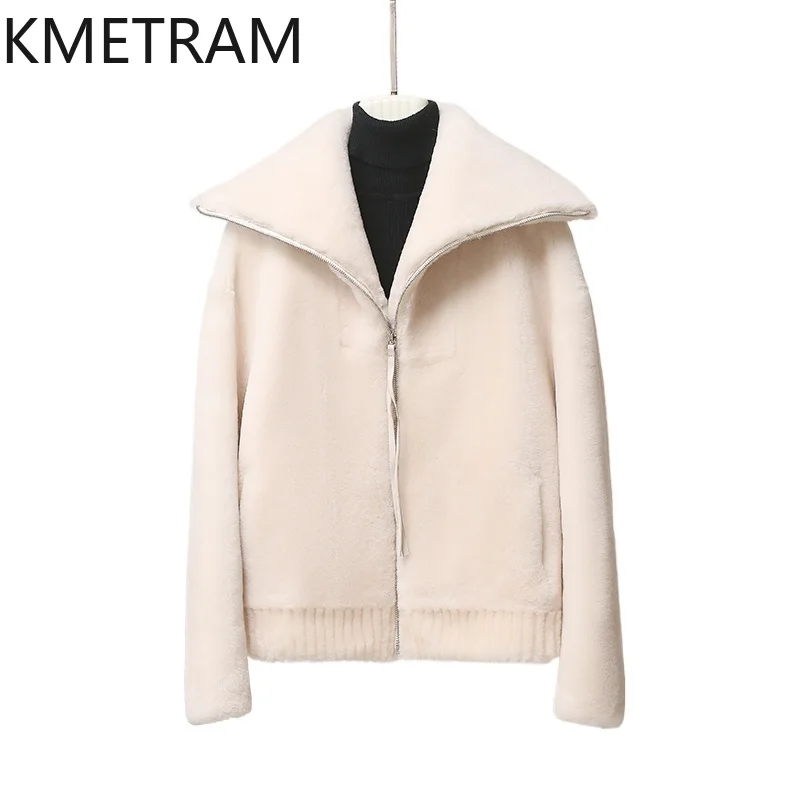 100% laine mérinos naturelle peau de mouton Double face fourrure veste femme col bleu marine réel manteau de fourrure femmes vêtements d'hiver 2025 Fourrure