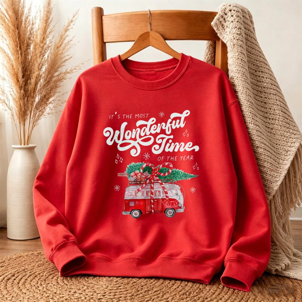 Its The Most Wonderful Time of Year Pullover Retro Christmas Sweater Christmas Tree Shirt Xmas Truck Christmas Gift Holiday Tops