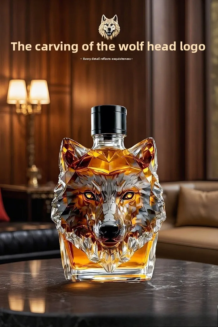 

New Unique Wolf Head Glass Decanter Perfect for Whisky Bottles Home Bar Decoration Gifts Decorative Wine Bottles Bar Accessories
