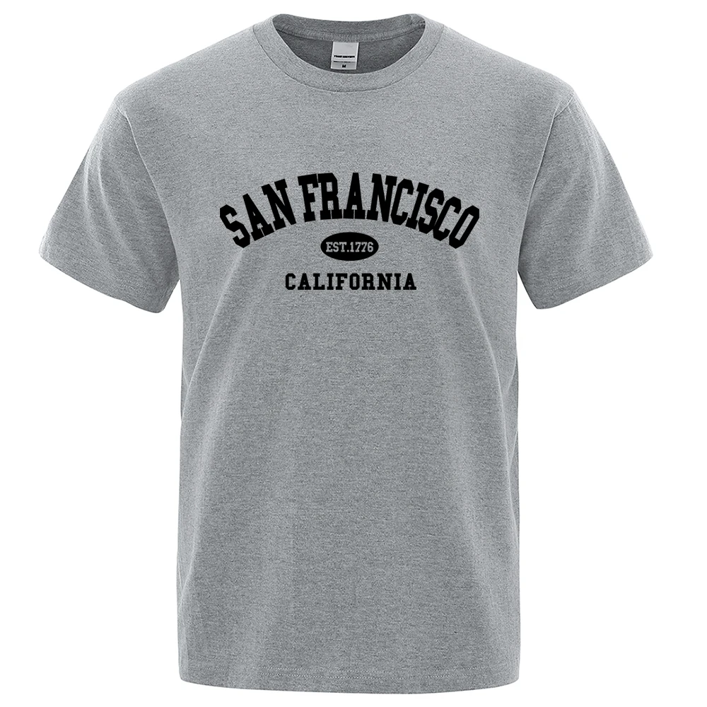 Sanfrancisco Est.1776 كاليفورنيا رسالة تي شيرت الرجال الموضة المتضخم بلايز الصيف التي شيرت فضفاض مصمم فاخر بسيط المحملة