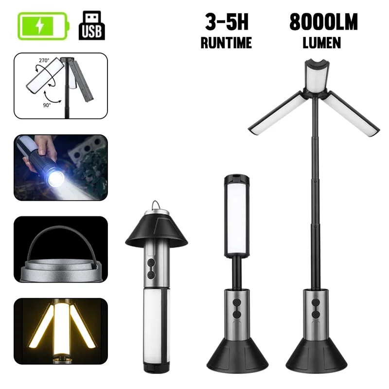 Rechargeable Telescopic Camping Lantern 3 Lighting Modes 3000mAh Battery Flashlights Portable Outdoor Supplies for Camping Home