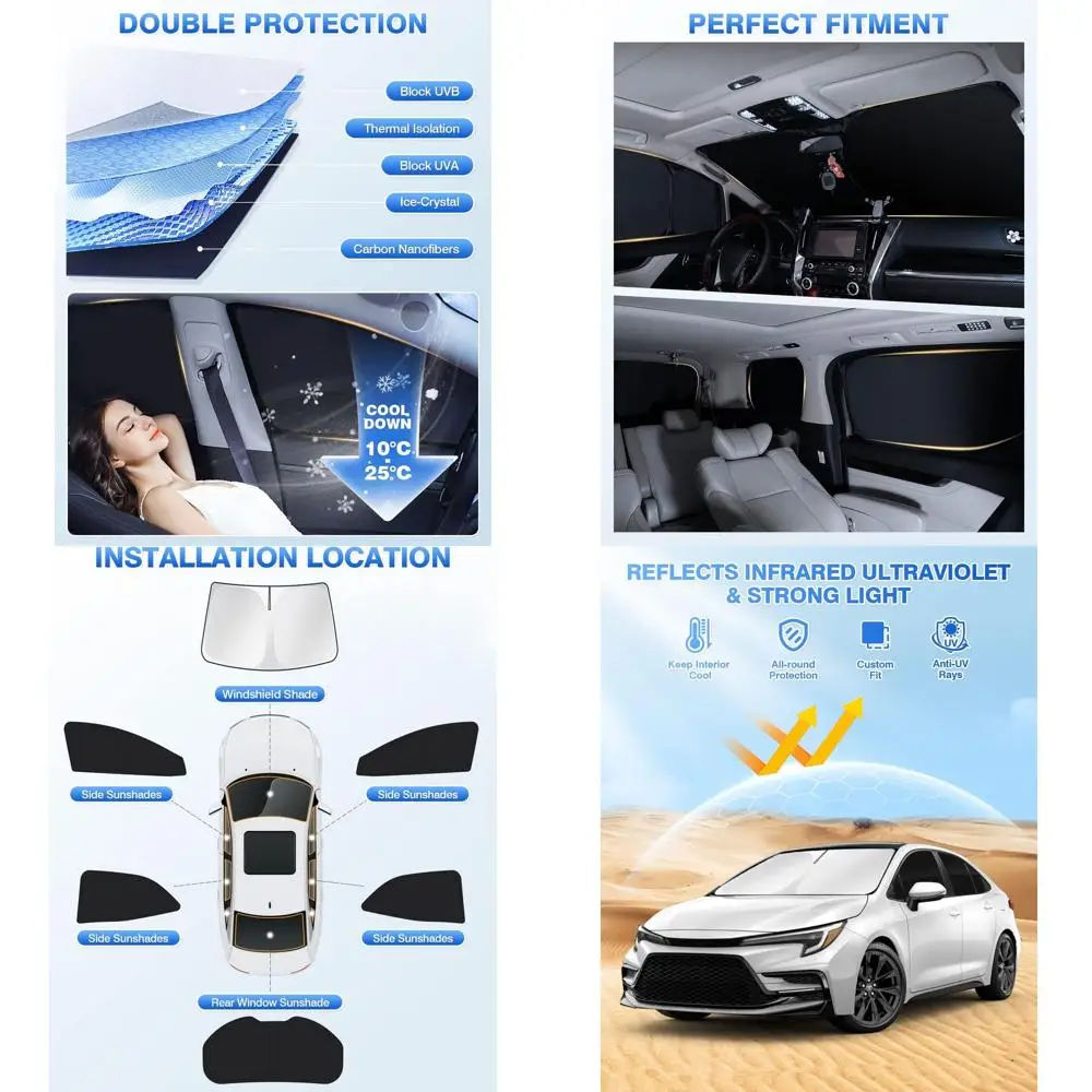 

Windshield Sunshade Side Rear Window Cover for 2020-2026 Hatchback, Camping Privacy Protection, Vehicle Cooling Black 6PCS