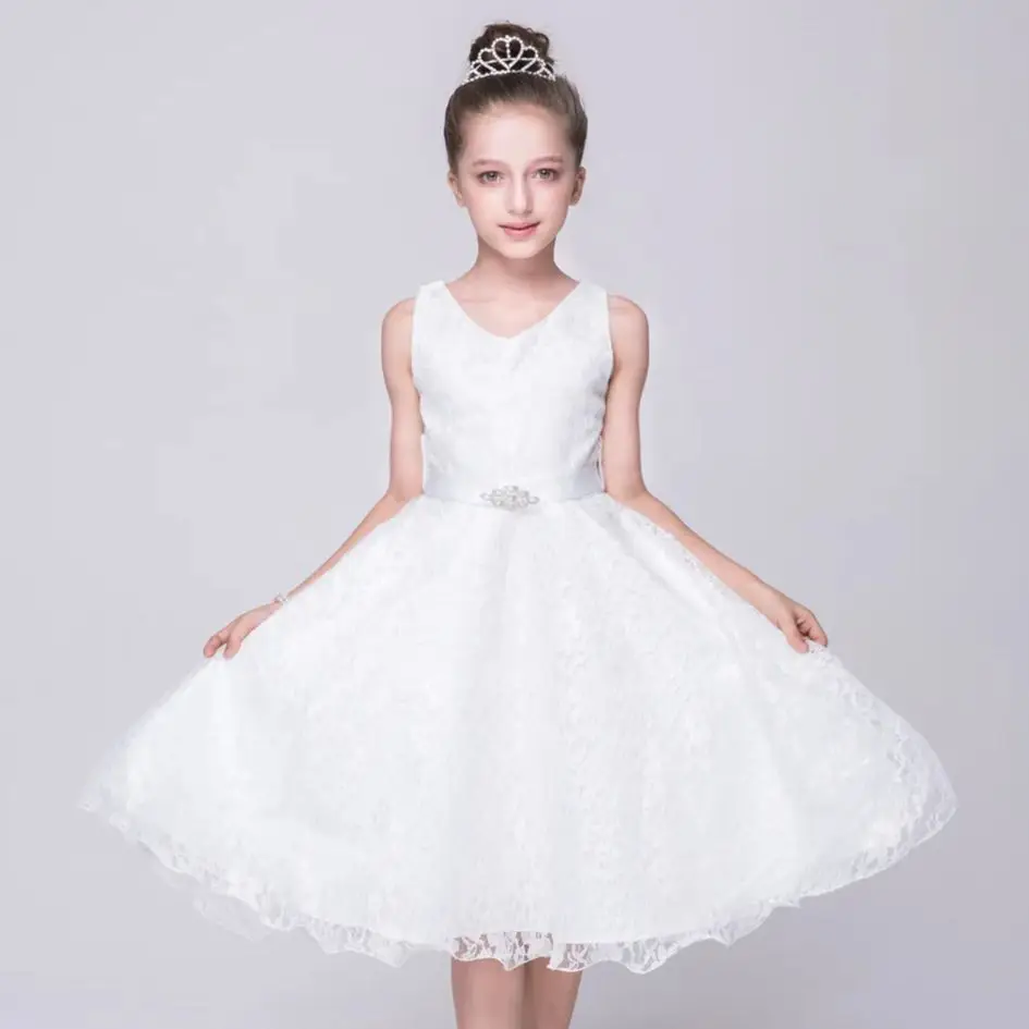 

Children Dress Flower Girls Sleeveless Lace Princess Dress For Children Birthday Party First Communion Pageant Gown