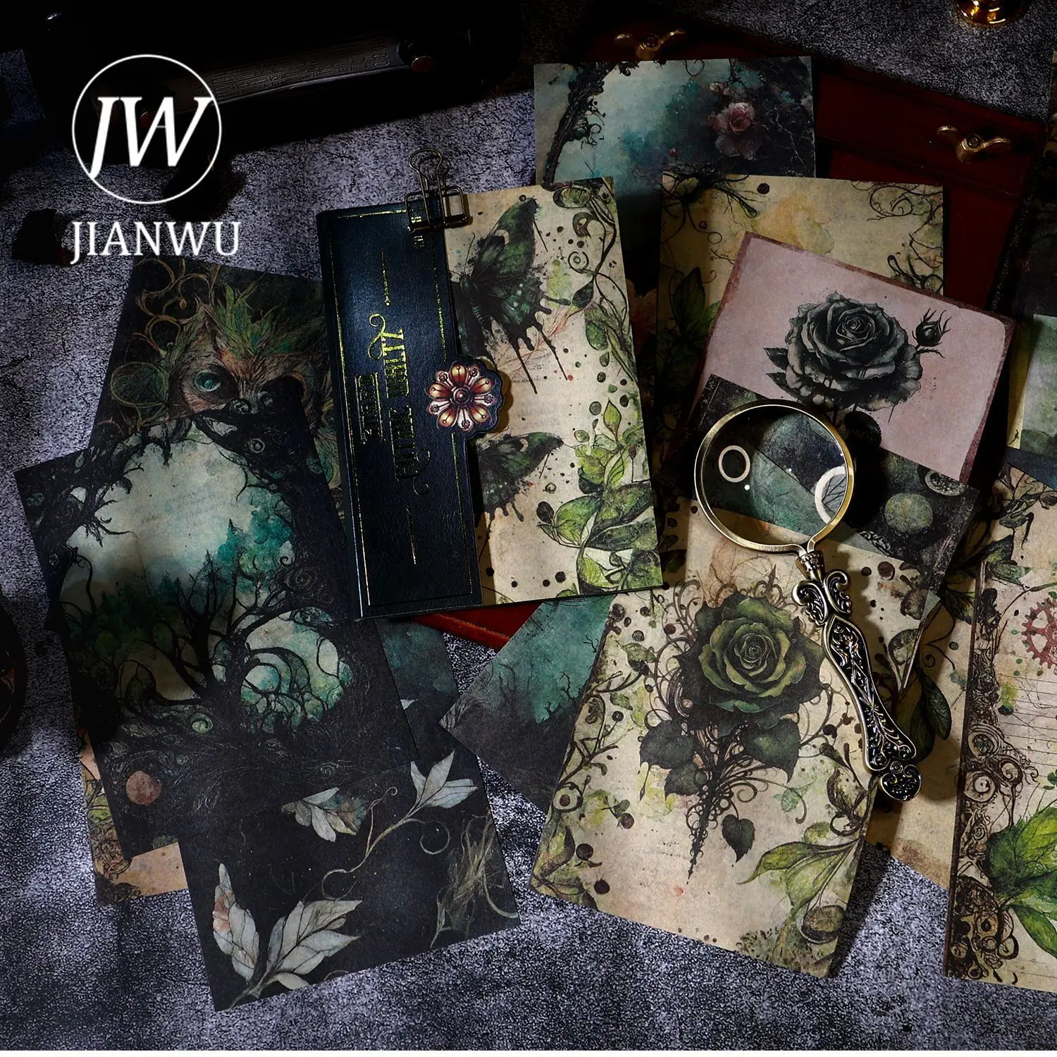 JIANWU 20 Sheets Gothic Waltz Series Vintage Dark Flower Decor Material Paper Creative DIY Junk Journal Collage Stationery