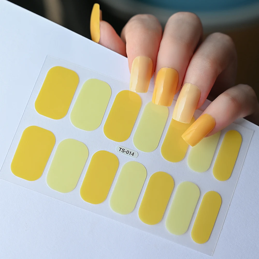 14 Tips Mixed Candy Colors Gel Nail Wraps Samoprzylepne, długotrwałe naklejki na paznokcie w jednolitym kolorze No Need Led Lamp Nail Slider Deca