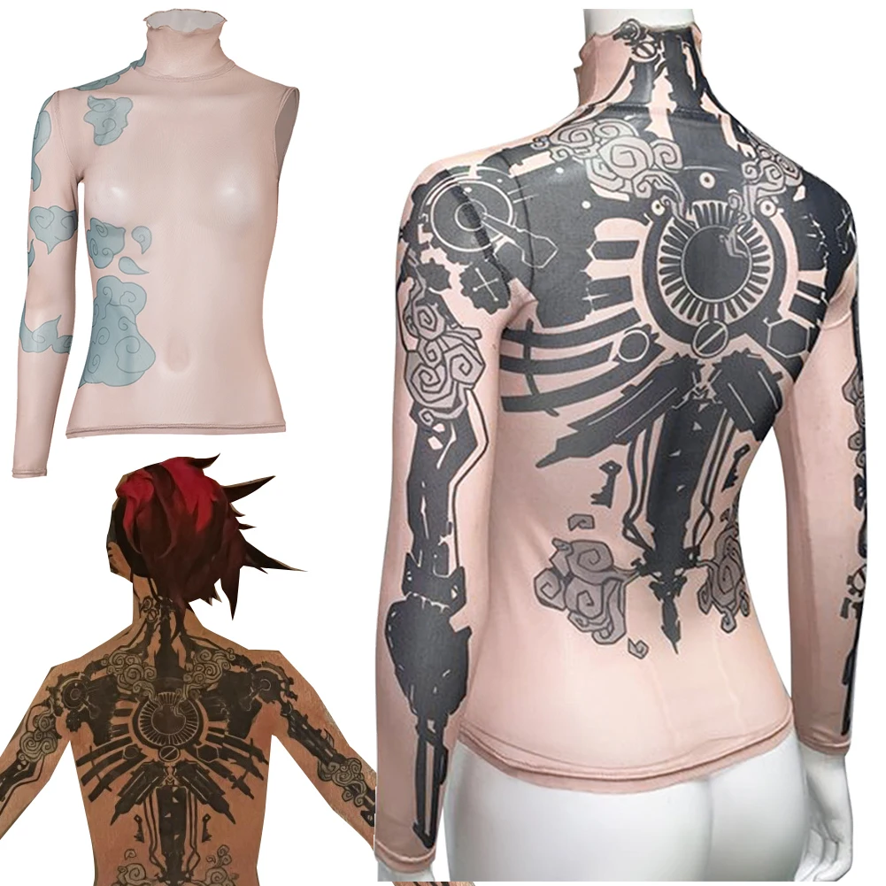 Arcane Vi Cosplay Fantasy Tattoo Printed Tops 2024 Game LoL TV 2 Costume Disguise Adult Women Roleplay Fantasia Outfits Female