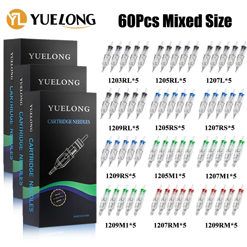 

60PCS Mixed Professional Tattoo Cartridge Needles RL RS M1 RM with Membrane Safety Cartridges Disposable Tattoo Needles